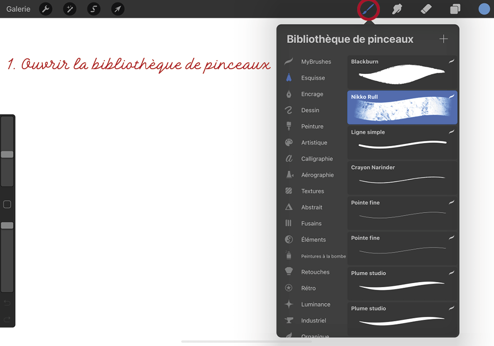 Choisir son pinceau sur procreate